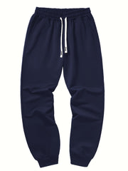 Three-pc Men's Solid Color Plain Elastic Waistband Drawstring Ribbed Cuffed Casual Jogger Pants, Men's Dress Administrative Trousers