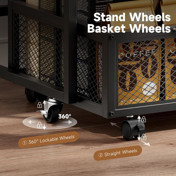 1pc Mini Fridge Stand with Storage, 50x50x42.3cm Mobile Refrigerator Stand with Lockable Wheels & Basket, Portable Cart for Kitchen Office - Perfect Home Upgrade