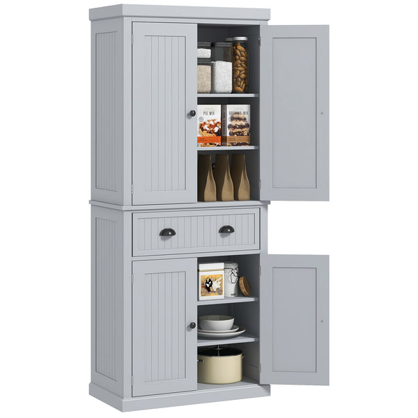 183 cm Tall Kitchen Cabinet, Freestanding Storage Cabinet with 4 Doors, Drawer and Adjustable Shelves, Kitchen Cupboard for Dining Room, White