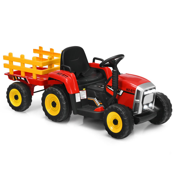 12V Kids Ride on Tractor with Trailer Music and LED Lights