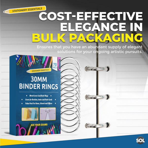 70 or 140 Pack Metal Hinged Binder Rings | 30mm Loose Leaf Rings for Album, Bookbinding, Scrapbooking & Crafts | Durable Split Key Rings for Flashcards, Notebooks & DIY Projects | Strong Steel Book Rings for Home, Office & School Organisation