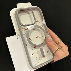 Cherry Polka Dot Phone Case, Supports Wireless Charging Anti-Drop Beige-Feel Magnetic Shell for iPhone 17 Pro Max/17 Air/16/15/14 PLUS/13/12/11 Samsung Galaxy A56/A55/A54/A36/A35/A26/A25/A16/A15/A06/S25 Ultra/S24 FE/S23 Plus/S22, Anti-Drop Phone