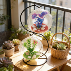 Mini Hanging Glass Aquarium with Stand - Creative Desk Tank for Fish or A Clear Vase for Succulents/Hydroponics, Small Modern Tabletop Oasis Offering Unique Home & Office Decor and A Soothing Gift Idea