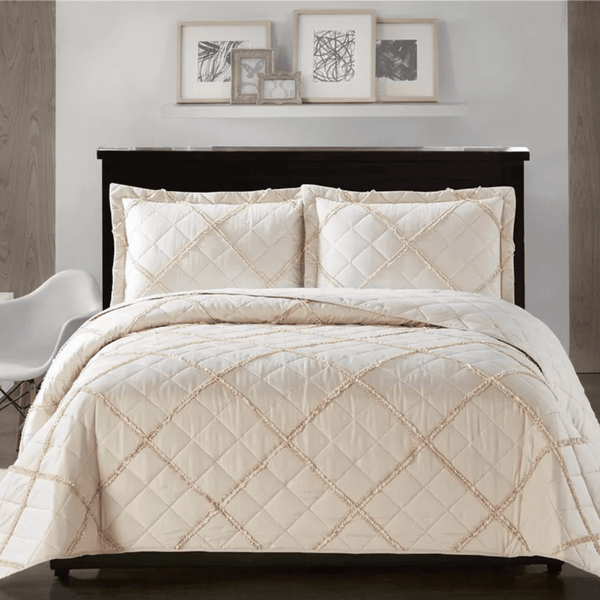 Embossed Ruffle Quilted Bedspread Bed Throw Single Double King size bedding set