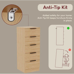 Modern 5 Drawer Narrow Chest of Drawers Dresser Space Saving Storage Organizer Bedroom Furniture