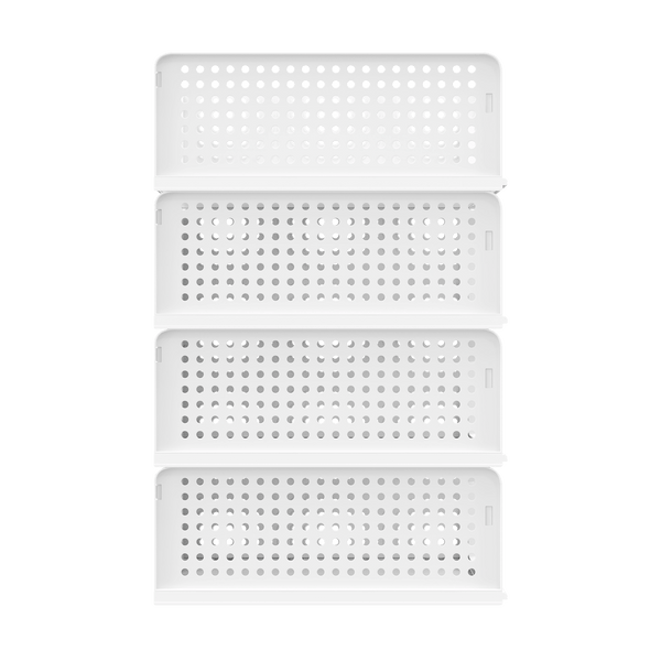Set of 4 Stackable Foldable Wardrobe Storage Box Organizer, Plastic White Wardrobe Shelves Closet Organiser Box, Pull Out Like a Drawer, Suitable for Home, Bedroom, Kitchen (Easy Open and Folding)