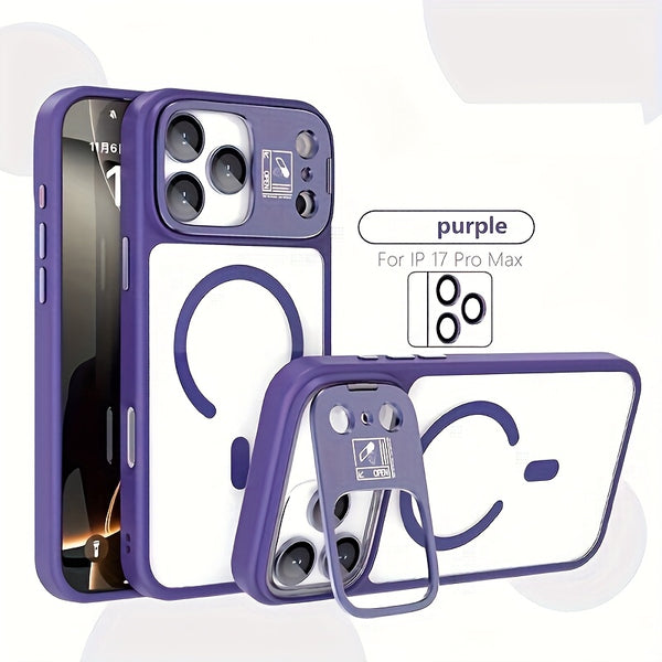 Phone Case: Magnetic Foldable Invisible Bracket Phone Case with Lens Protection Film for iPhone 17 16 15 14 13 12 11 Pro Max 17Air Wireless Charging Cover Fall Resistant Protective Case