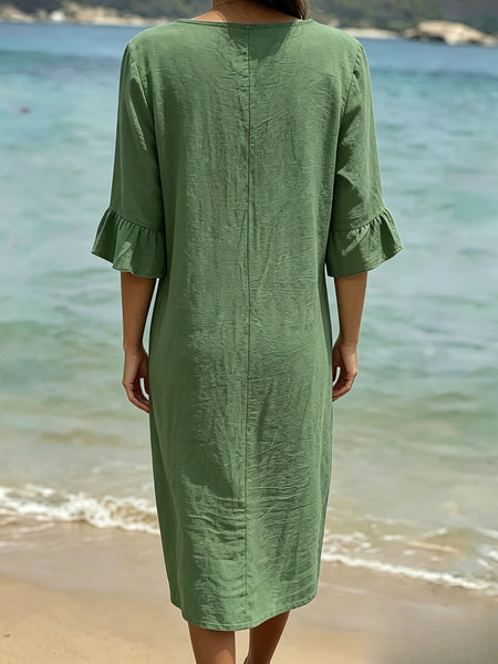 2026 Spring/ Summer New European And American Style V-Neck Big Button Ruffle Sleeve Dress Sexy Temperament Women'S Clothing