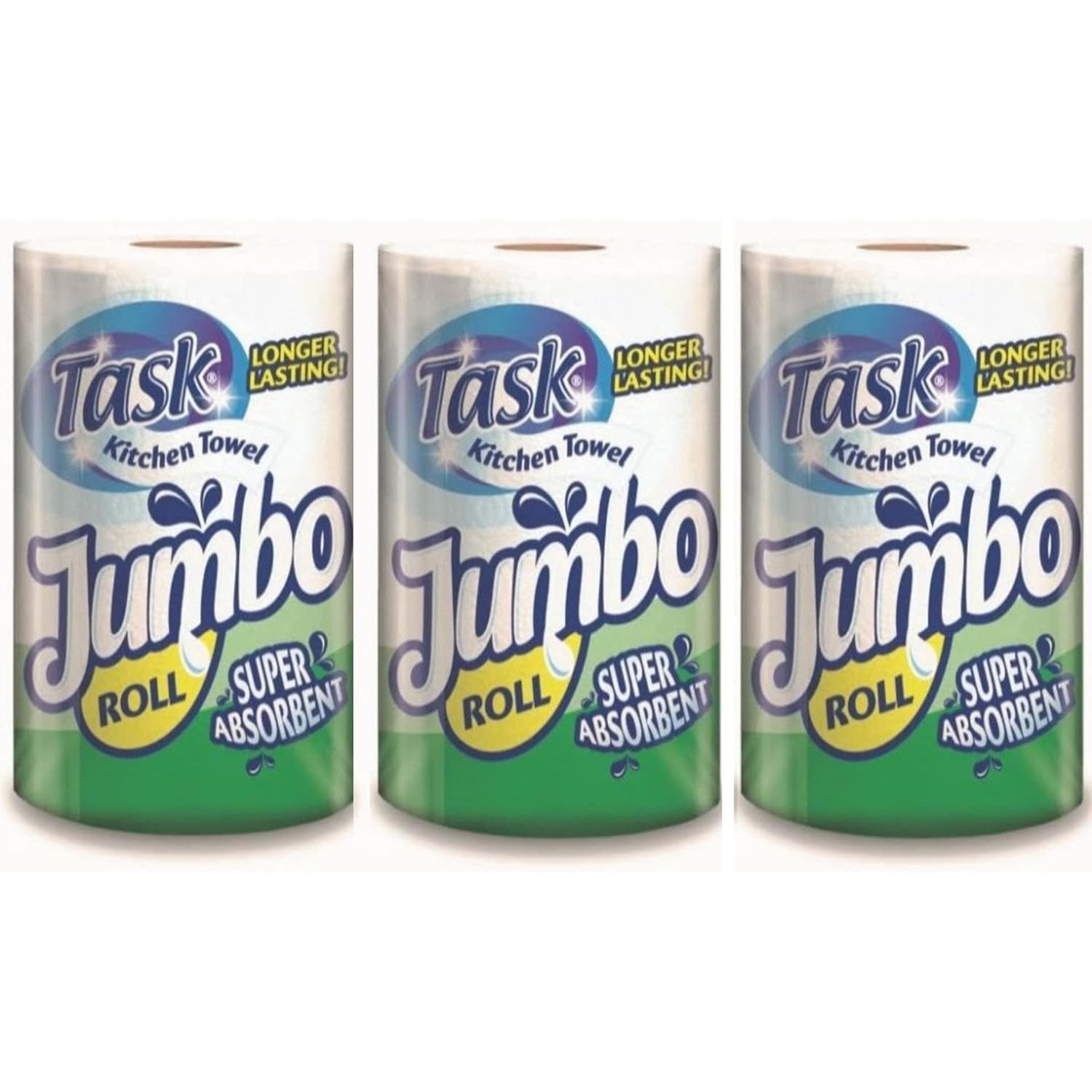 Task Kitchen Towel Super Absorbent Jumbo Rolls – 3X Jumbo Rolls – Ideal for Spills, Cleaning Windows and Messes All Around – All Purpose - Jumbo Size for Extra Use, White