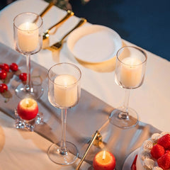 Set of 3pcs Clear Glass Candle Holder Goblet Tealight Holders Stand Candlestick Table Centerpiece Party Decor for Wedding, Christmas, Valentine's Day, Mother's Day and Thanksgiving Day