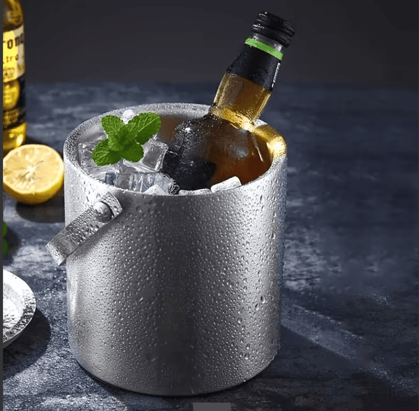 Double-Walled Stainless Steel Ice Bucket with Handle Keeps Cocktails, Beer, Wine Champagne Cold Longer Perfect for Home, Bars, Parties Outdoor Events
