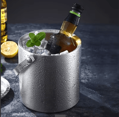 Double-Walled Stainless Steel Ice Bucket with Handle Keeps Cocktails, Beer, Wine Champagne Cold Longer Perfect for Home, Bars, Parties Outdoor Events