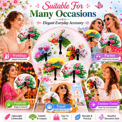 12pcs Folding Fans - Compact Foldable Fans Assorted Designs with Floral and Bird Patterns, Ideal as Gifts and Decorations, Paper Fans