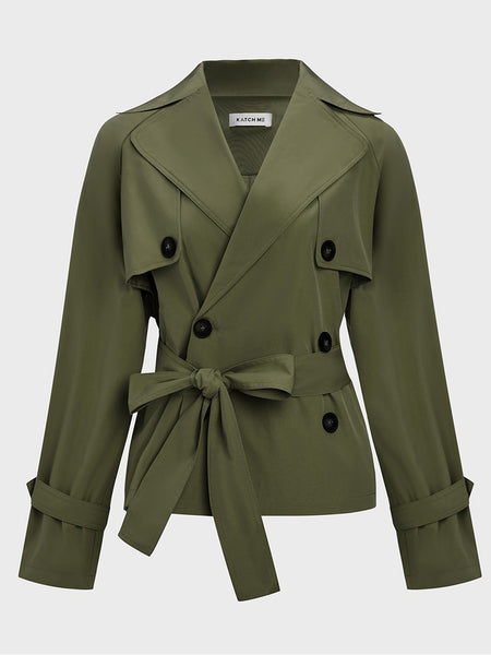 Women's Commuter Notch Lapel Double Breasted Detachable Belt Trench Coat, Elegant Plain Outerwear Jacket