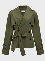 Women's Commuter Notch Lapel Double Breasted Detachable Belt Trench Coat, Elegant Plain Outerwear Jacket