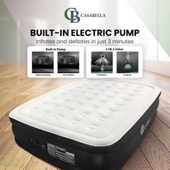 Casabella Air Bed - Airbed with Built-in Electric Air Pump, 3 Min Self-Inflating/Deflating Single Air Mattress with Flocked Surface, Portable Blow Up Mattress for Home, Camping & Guests (99x190+46cm)