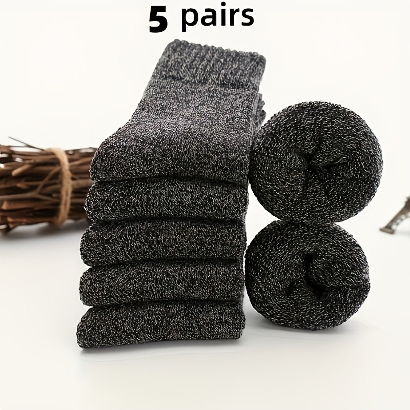 Men's Thick Warm Socks, 5 Pairs, Daily Solid Color Knee-High Winter Men’s Socks, Thermal Insulated Cold Weather Boot Socks, Classic Soft Material Hand-Wash Only for Shoes and Fashion