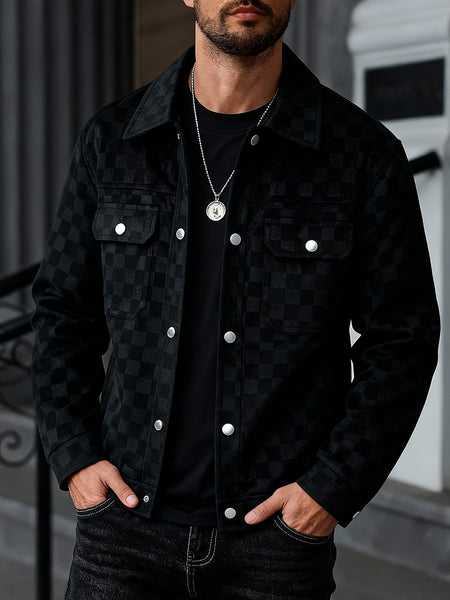 Men's Collared Shirt Thin Jacket Coat Casual Versatile Trendy High-End Workwear Top Checkered Spring/Autumn Shirt Jacket No Lining