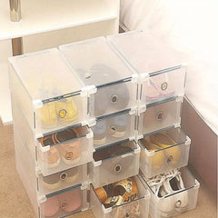 10pcs Clear Shoe Boxes Foldable Shoe Organiser Plastic Shoe Storage Box Transparent Drawer Stackable Storage Cabinet 31 x 20 x 11cm for Shoes File Dress or Toys Storage, Shoe Storage Organizer