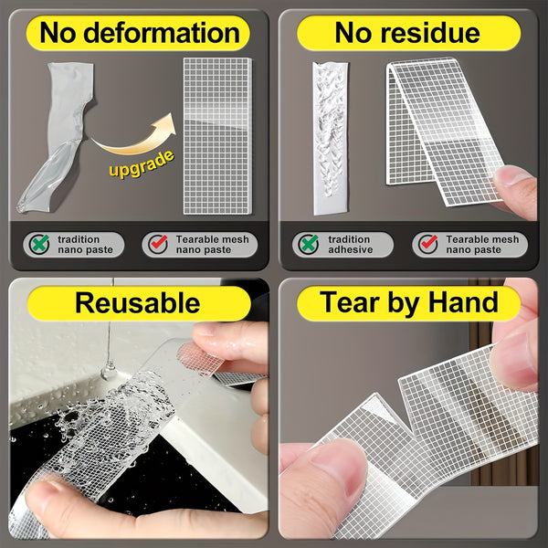 2pcs Industrial Grade Nano Double-Sided Tape, 5-Meter-Long Removable Without Leaving Any Marks, PET Transparent Material, High Viscosity | Strong Load-Bearing | Easy to Tear And Cut | Temperature Resistant, Reusable, Suitable for Home, Office, Car, Office
