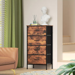1pc Modern Tall Dresser with 4 Spacious Drawers - Large Storage Cabinet with MDF Wood Top & Sturdy Metal Frame, Freestanding Tall Tower Unit with Legs, 68.58cm+ Height, 3.2 Cu Ft Capacity, Space-Saving Vertical Organizer for Bedroom/Living Room