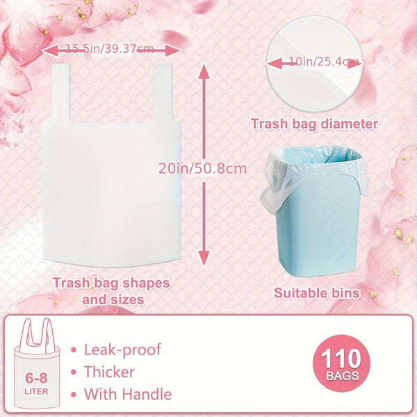 Garbage Bag 6L-8Liter Small Bathroom Foot Garbage Bag (With Handle), Small Garbage Bag, Convenient Car Garbage Bag 110 Transparent And White Inner