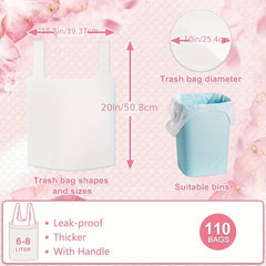 Garbage Bag 6L-8Liter Small Bathroom Foot Garbage Bag (With Handle), Small Garbage Bag, Convenient Car Garbage Bag 110 Transparent And White Inner