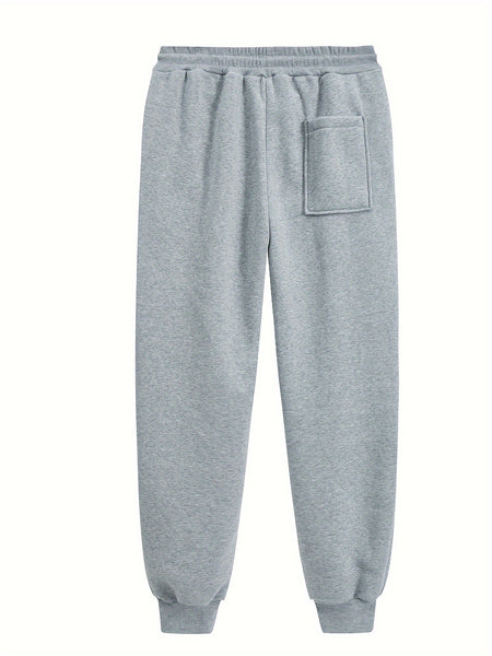 5pcs Men's Fleece Lined Solid Jogger Sweatpants With Drawstring, Casual Warm Sporty Trousers As Gift