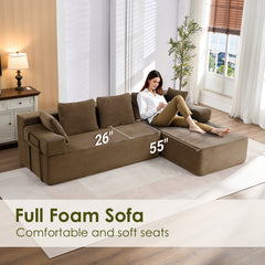 ROXGOX L-Shaped Sectional Sofa with Reversible Chaise, Left or Right Facing Modular Couch, No Assembly Required, Perfect for Small Apartment, Black Borwn Grey