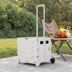 Grey/ Green Foldable Office Trolley, Portable Folding Shopping Trolley, Two-wheel Large-capacity Storage Box, Portable Pushable Shopping Cart Storage Box, Adjustable Railings
