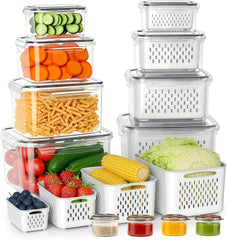 KUMD 10 Pack Fridge Organisers, Stackable Fridge Storage Containers with Lids, Bpa-Free, Clear Fruit Storage Container for Fridge Organiser, Keep Food, Fruit, Vegetables Fresh