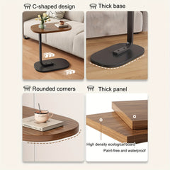 C-Shaped Side Table with Adjustable Height, a 360° Rotating Design That Can Slide Under Furniture, Perfect for Use Beside a Sofa, Bed, Or Bathtub, Featuring a Light Wood End