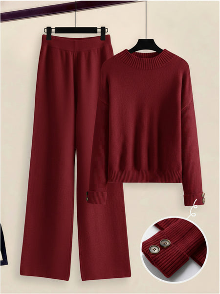 Women's 2pcs Set with Side Stripe| Crewneck Sweater & Relaxed Fit Straight Leg Pants| Soft Loungewear for Spring Autumn | European Casual Y Style