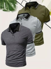 3pcs Set of Summer Collared Men'S Short Sleeve Polo Shirts Solid Color Plain Multicolor Golf Shirts Casual Athletic Wear Men'S Top