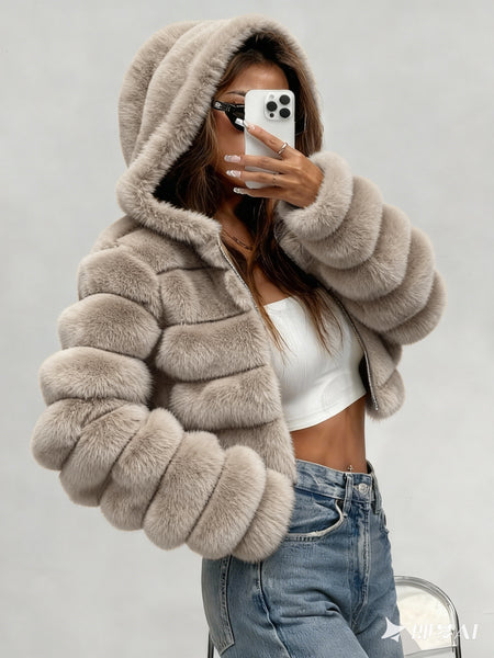 Exclusive New Autumn/Winter Collection: Elegant Three-Dimensional Women's Autumn/Winter Hooded Plush Outerwear, Stylish and Warm Autumn/Winter Outfit
