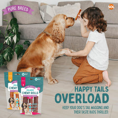 Pure Breed 12pk Medium Collagen Chewy Rolls | Long Lasting Dog Chews for Puppies & Adults | 12cm Assorted Beef & Chicken Flavour | Natural Protein-Rich Training Treats in Resealable Pack for Boredom Relief