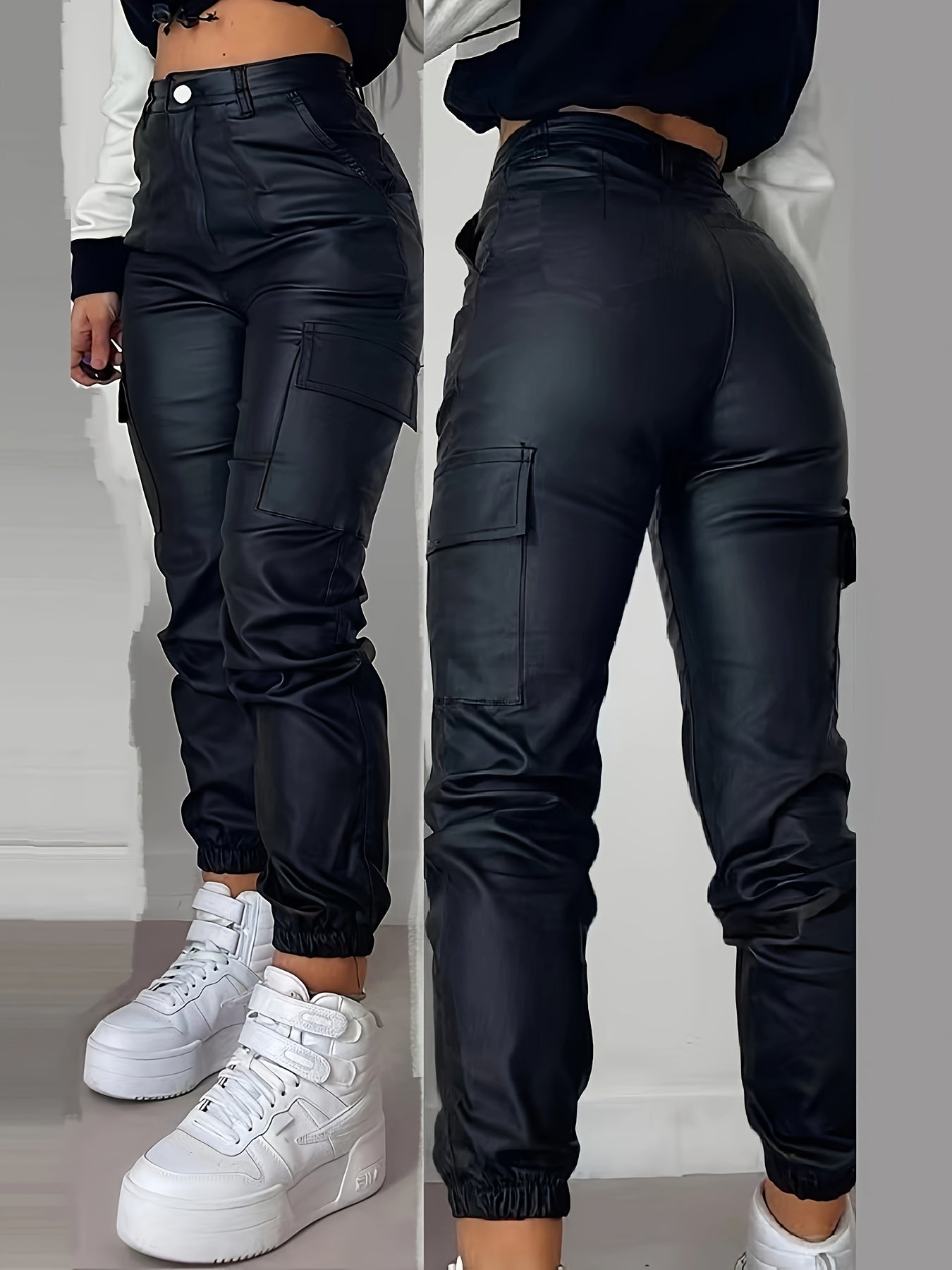 26AW Women's Stretch Vintage Versatile Casual Fashion Elegant Mid-Rise Multi-Pocket Durable Multi-Functional Elastic Cuff Wide-Leg Workwear Loose Cuff Coated Straight-Leg Denim Pants Street Style