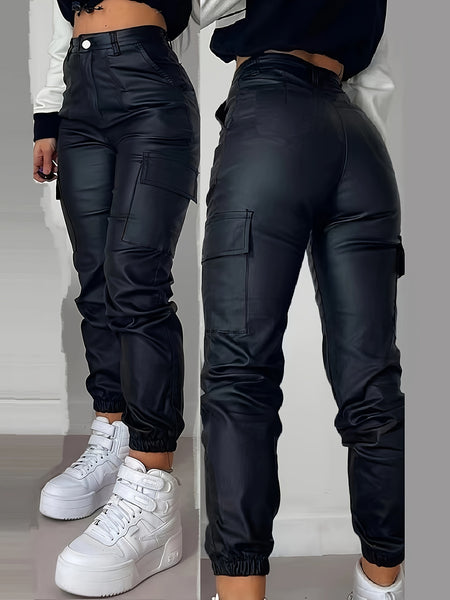 26AW Women's Stretch Vintage Versatile Casual Fashion Elegant Mid-Rise Multi-Pocket Durable Multi-Functional Elastic Cuff Wide-Leg Workwear Loose Cuff Coated Straight-Leg Denim Pants Street Style