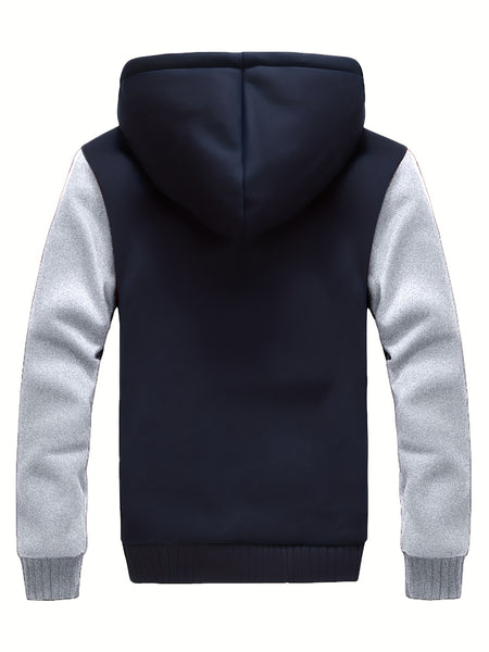 Men'S Cozy Fleece Hoodie, Stylish Color-Blocked Jacket for Autumn And Winter