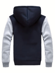 Men'S Cozy Fleece Hoodie, Stylish Color-Blocked Jacket for Autumn And Winter