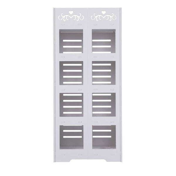 4-Tier White Modern Storage Cabinet with Double Doors - Heavy-Duty MDF/MDF-like Softwood, Shoe & Bookshelf Organizer, -Standing Furniture for Living Room, Bedroom - Space-Saving Vertical Cabinet (No Metal Parts