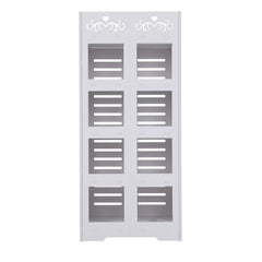 4-Tier White Modern Storage Cabinet with Double Doors - Heavy-Duty MDF/MDF-like Softwood, Shoe & Bookshelf Organizer, -Standing Furniture for Living Room, Bedroom - Space-Saving Vertical Cabinet (No Metal Parts