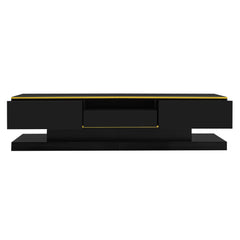 180cm LED TV Stand with 3 Drawers & Open Shelf, High Gloss Modern TV Cabinet with RGB Lights & Gold Trim, PB Board Entertainment Center for Living Room, Gaming & Home Theater - Holds up to 65 Inch TV, Smooth Glide Drawers, Scratch-Resistant, Easy Assembly
