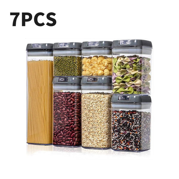 7pcs Sealed Candy Jars with Lids, Kitchen Food Storage Box Set, Stackable Pantry Organiser Jars for Cereal Flour, Sugar, Fridge Parts Kitchen Accessories