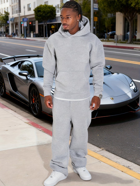 Men'S Casual Athletic Warm 2pcs Set, Winter Hooded Sweatshirt And Jogger Pants, Outdoor Fitness Running Hooded Sweatshirt And Athletic Pants Outfit, Suitable for Fall Winter Leisure Activities