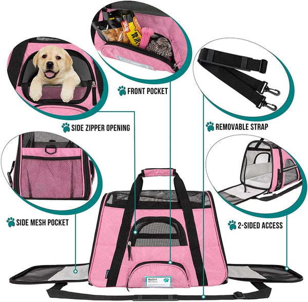 Petami Premium Airline Approved Soft-Sided Pet Travel Carrier | Ideal for Small - Medium Sized Cats, Dogs, and Pets | Ventilated, Comfortable Design with Safety Features (Small, Pink)