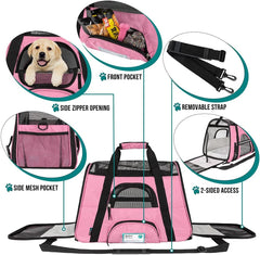 Petami Premium Airline Approved Soft-Sided Pet Travel Carrier | Ideal for Small - Medium Sized Cats, Dogs, and Pets | Ventilated, Comfortable Design with Safety Features (Small, Pink)