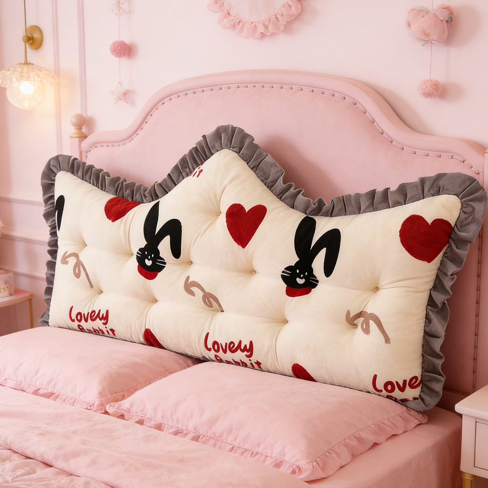 Luxurious Headboard Backrest Cushion with Ruffle Trim - Love Rabbit, Large Backrest Pillow, Princess-style Crown-Shaped Reading Cushion, Perfect for Bedroom/Sofa/Chair/Home Decor