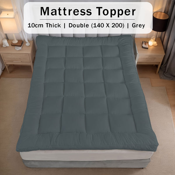 10cm Hotel Quality Mattress Topper | Super Soft with 1000GSM Hollowfiber Filling | Elasticized Corner Straps | White Blue Grey | Single, Small Double (4ft), Double, King, Super King Size