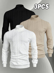 Men'S Fashion Sweatshirt 3pcs Set, Men'S Stand-Up Collar Long Sleeve Sweater And Top, Autumn Winter Skin-Friendly Comfortable Soft Round Neck Casual Sweatshirt, Fashionable Trendy Regular Versatile Top, Ribbed Cuff Design